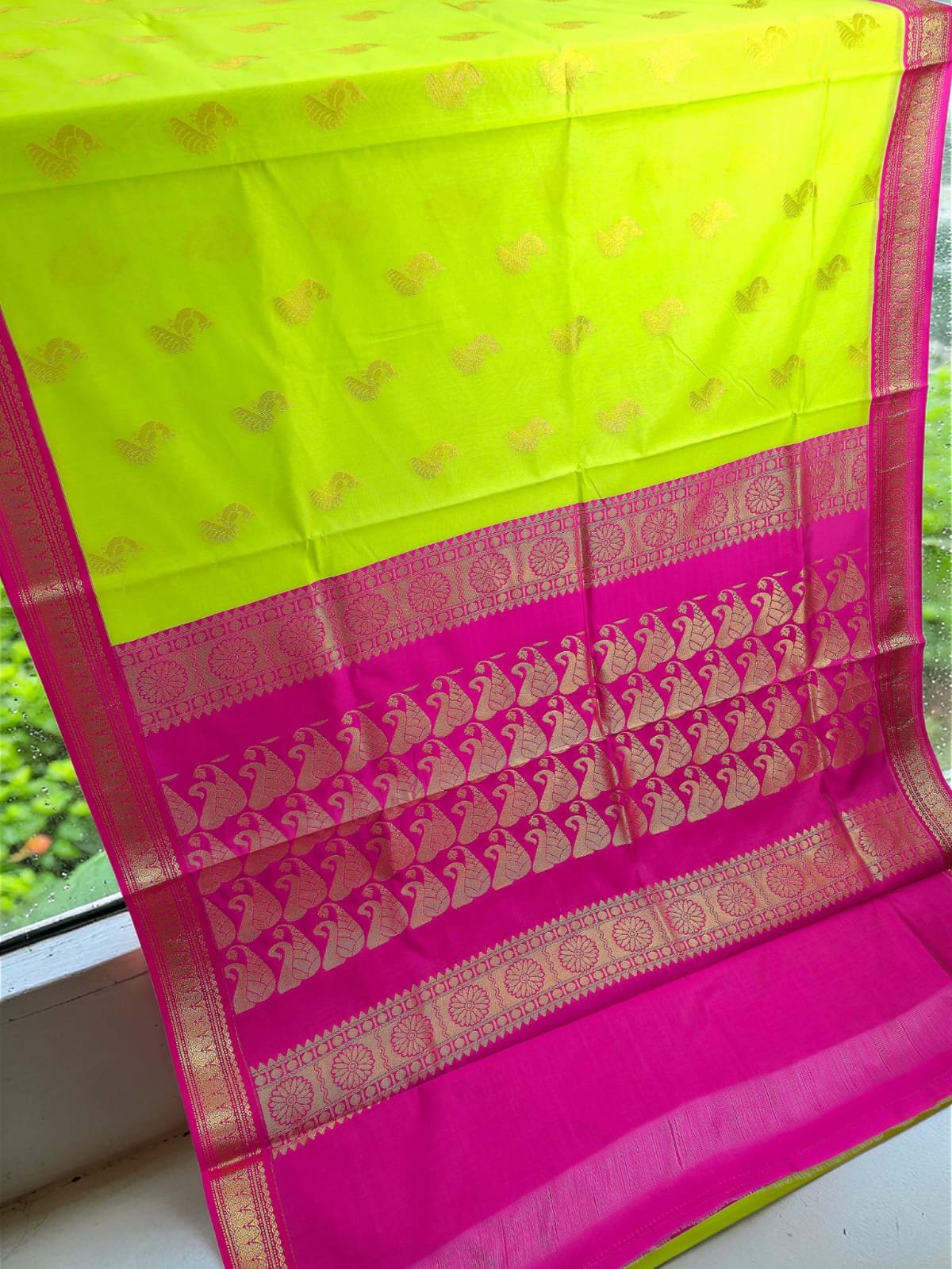 Premium Kanchi Soft Silk Saree Lime Green